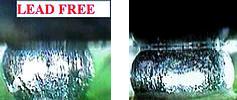Figure 4. Photos show lead-free joint is much more grainy compaired to eutectic joint